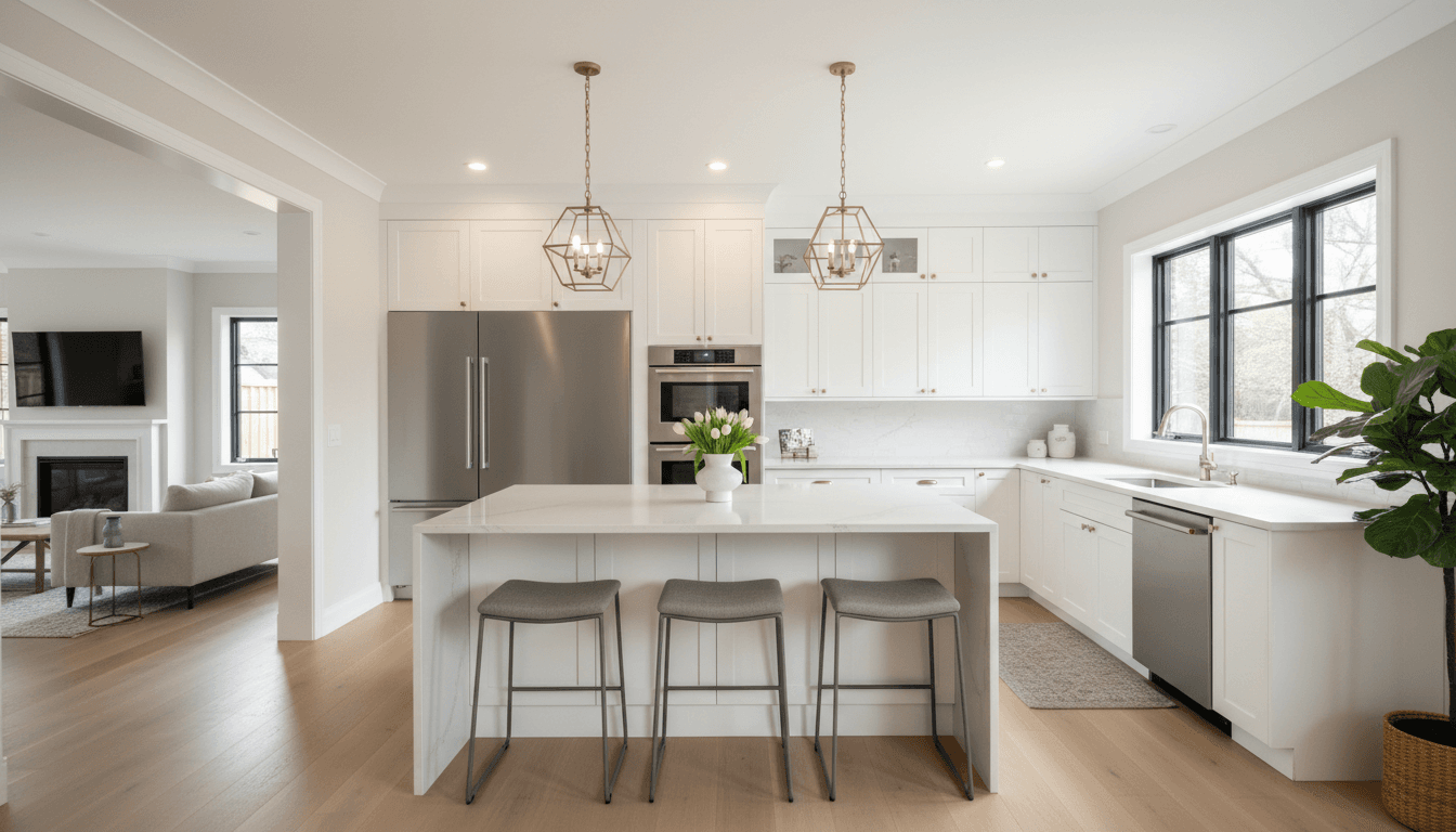 Finished kitchen remodel with new cabinets and island