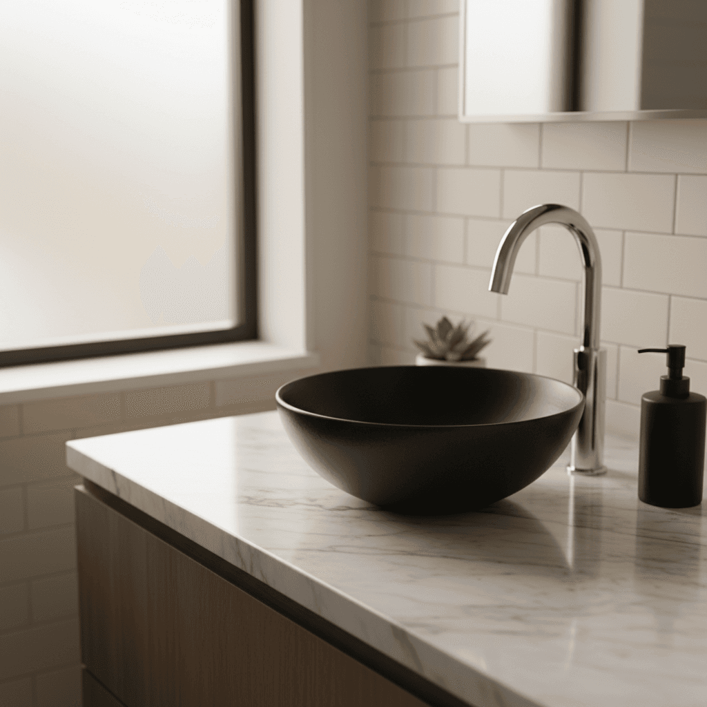 New double vanity and marble countertop in bathroom remodel