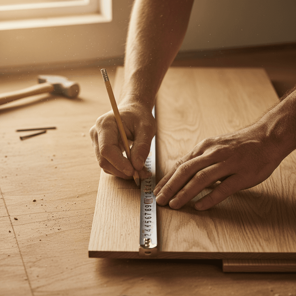 Contractor measuring a kitchen countertop during a home remodel